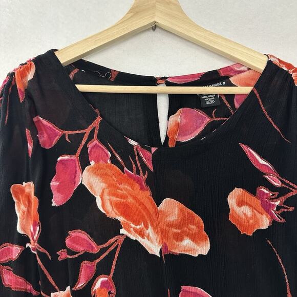 Vtg American Angel Dress Womens 3X Black Floral Maxi Flowy Gauzy Semi Sheer 90s - Picture 2 of 16